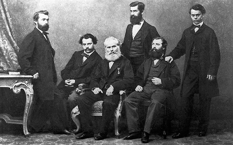Michael Thonet mit seinen Söhnen um 1857
